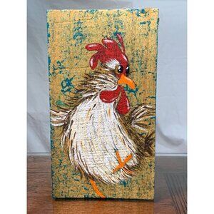 Vtg Rustic Hand Painted Rooster on Wood Plank Wall Art Farm BoHo